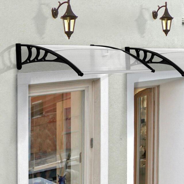 Rackhams Outdoor Window Door Canopy with Awning Porch UV Water Cover Brown - White - 100 x 75cm - image 1