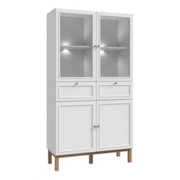Rackhams Wensley Display Cabinet with 2 Doors 2 Drawers and 2 Glass Doors in Light Grey and Oak inc LED Lighting - Full Assembly Required - Light Grey  & Oak - Matt