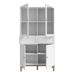 Rackhams Wensley Display Cabinet with 2 Doors 2 Drawers and 2 Glass Doors in Light Grey and Oak inc LED Lighting - Full Assembly Required - Light Grey  & Oak - Matt - thumbnail 4