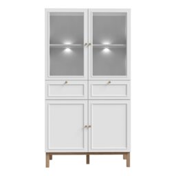 Rackhams Wensley Display Cabinet with 2 Doors 2 Drawers and 2 Glass Doors in Light Grey and Oak inc LED Lighting - Full Assembly Required - Light Grey  & Oak - Matt - thumbnail 2