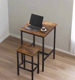 Rackhams Compact Dining Table and 2 Chairs Set with Footrests, Industrial Style, Rustic Brown and Black - thumbnail 3