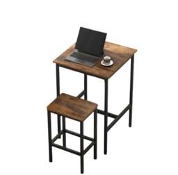 Rackhams Compact Dining Table and 2 Chairs Set with Footrests, Industrial Style, Rustic Brown and Black - thumbnail 4