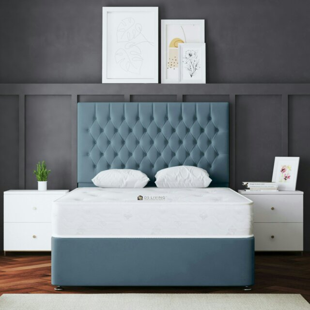 Rackhams Seraphine Divan Bed with Upholstered Headboard - Two Drawers - Blue - Small Double - image 1