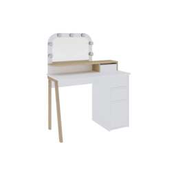 Rackhams Avien Make-Up Dressing Table Set w/LED Lights Mirror 3-Drawer 1-Door Storage 105(W)cm Vanity Dresser Table - White-Oak - thumbnail 2