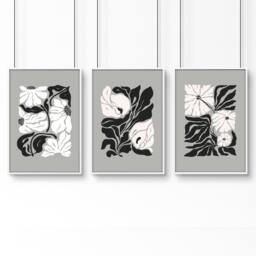 Rackhams Pictures For Living Room - Set of 3 Botanical Wall art Prints - A2 16.54 x 23.39 in / 42 x 59.4 cm - Satin Photo paper 280 gsm - White Frame