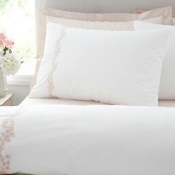 Rackhams Camille Embroidered Floral 200 Thread Count Cotton Duvet Cover Set White / Pink - Single - White / Pink - thumbnail 2