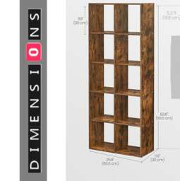 Rackhams 10-Cube Bookcase, Rustic Brown Storage Unit, Industrial Bookshelf for Living Room, Bedroom, - thumbnail 3