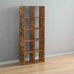 Rackhams 10-Cube Bookcase, Rustic Brown Storage Unit, Industrial Bookshelf for Living Room, Bedroom, - thumbnail 4