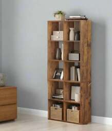 Rackhams 10-Cube Bookcase, Rustic Brown Storage Unit, Industrial Bookshelf for Living Room, Bedroom,