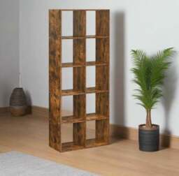 Rackhams 10-Cube Bookcase, Rustic Brown Storage Unit, Industrial Bookshelf for Living Room, Bedroom, - thumbnail 2