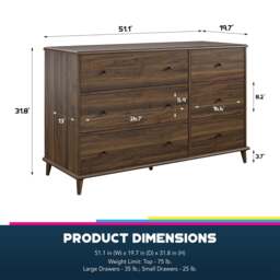 Rackhams Farnsworth 6 Drawer Dresser Walnut - Brown - thumbnail 5