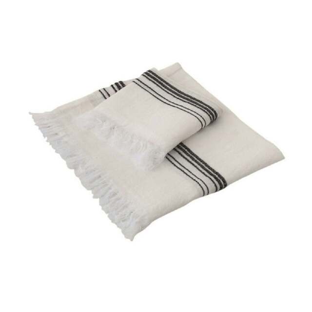 Rackhams Marl Linen Hammam Hand Towel - Off-White with Black Stripes - image 1
