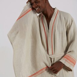 Rackhams Marl Linen Hammam Hand Towel - Off-White with Black Stripes - thumbnail 4
