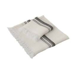 Rackhams Marl Linen Hammam Hand Towel - Off-White with Black Stripes