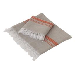 Rackhams Marl Linen Hammam Hand Towel - Off-White with Black Stripes - thumbnail 3