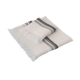 Rackhams Marl Linen Hammam Hand Towel - Off-White with Black Stripes - thumbnail 5