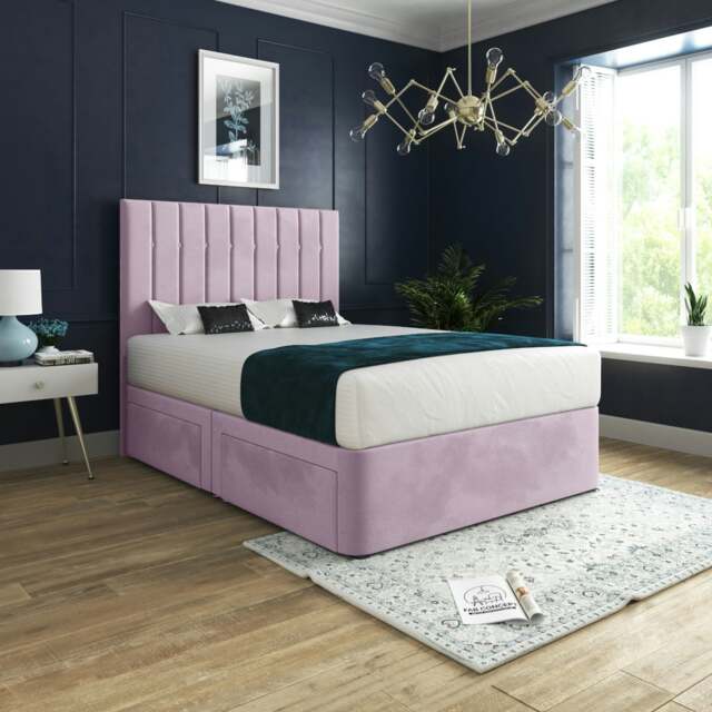 Rackhams Marcelo Upholstered Soft Velvet Bed Frame - Cream - Pink - King - image 1