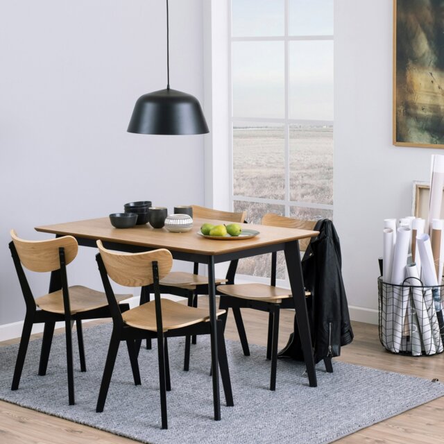 Rackhams Roxby Dining Table in Oak & Black Included 4 Roxby Dining Chairs in Black and Oak - Black - No - Brown - image 1