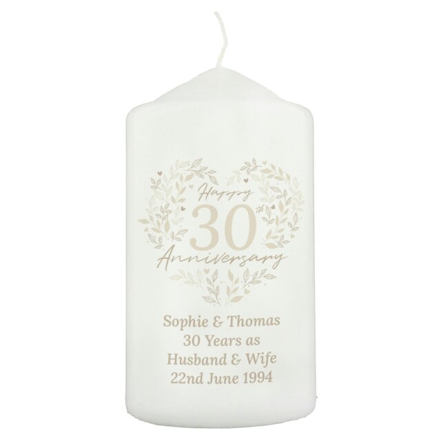 Rackhams Personalised 30th Pearl Wedding Anniversary Pillar Candle - image 1