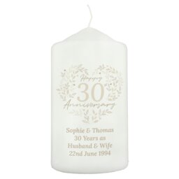 Rackhams Personalised 30th Pearl Wedding Anniversary Pillar Candle - thumbnail 1