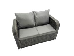 Rackhams 6 seater Patio Gas Firpit Dining Table Sofa Sets Rattan Garden Furniture Dining Set with 2 Side Tables 2 Small Stools Dark Grey Mixed - thumbnail 6