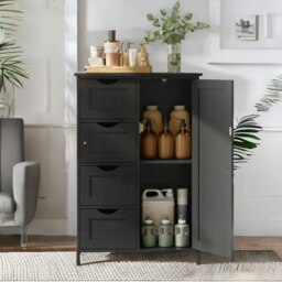 Rackhams Industrial Kitchen Bakers Rack With Storage Shelves and Cabinet Brown