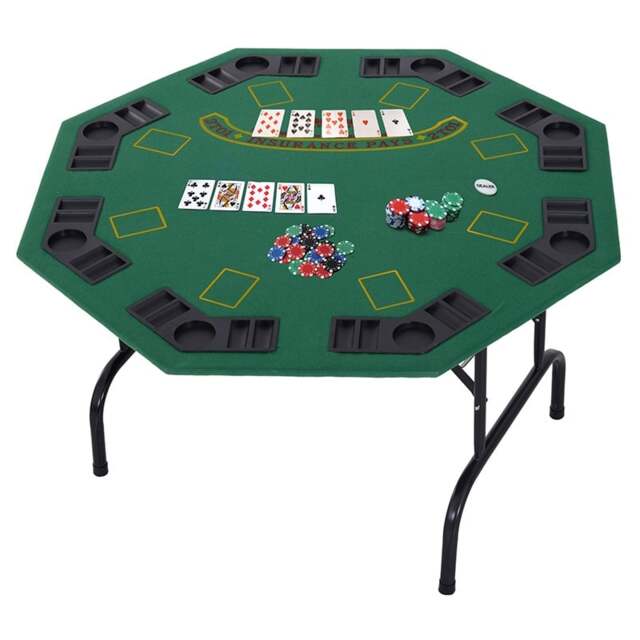 Rackhams 8 Player Folding Games Poker Table Chip Cup Holder Steel Base Green - 120cmx120cmx70cm - Green/Black - MDF, Lint Felt, ABS, Steel - image 1