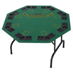 Rackhams 8 Player Folding Games Poker Table Chip Cup Holder Steel Base Green - 120cmx120cmx70cm - Green/Black - MDF, Lint Felt, ABS, Steel - thumbnail 2