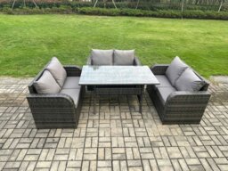 Rackhams Wicker PE Rattan Sofa Outdoor Garden Furniture Set with Rectangular Dining Table Dark Grey Mixed - thumbnail 1