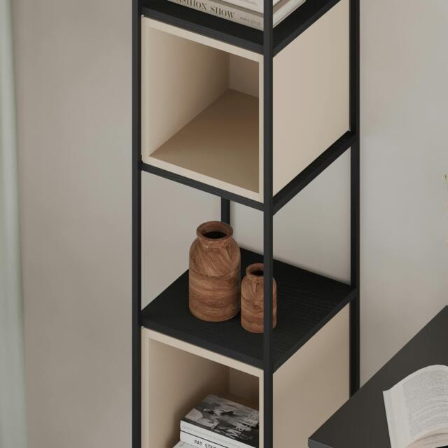 Rackhams Modern Vale Mini Bookcase Versatile Display Unit 5-Tier Metal Frame 2 Adjustable Shelf 18mm (Black Wood) - Sandstone - image 1