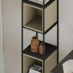 Rackhams Modern Vale Mini Bookcase Versatile Display Unit 5-Tier Metal Frame 2 Adjustable Shelf 18mm (Black Wood) - Sandstone - thumbnail 4