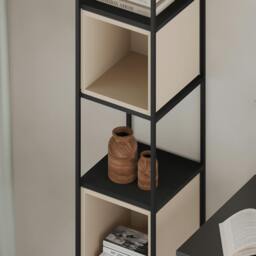 Rackhams Modern Vale Mini Bookcase Versatile Display Unit 5-Tier Metal Frame 2 Adjustable Shelf 18mm (Black Wood) - Sandstone