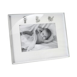 Rackhams Modern Baby Picture Frame in Silver Plating with Pram Booties and Rattle Icons - thumbnail 2