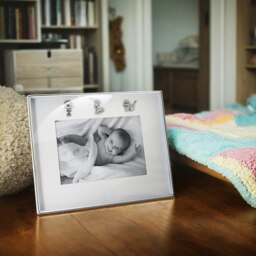 Rackhams Modern Baby Picture Frame in Silver Plating with Pram Booties and Rattle Icons - thumbnail 6
