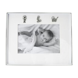 Rackhams Modern Baby Picture Frame in Silver Plating with Pram Booties and Rattle Icons - thumbnail 3