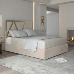 Rackhams Alison Upholstered Soft Velvet Metal Bed Frame - Cream - Silver - Double - thumbnail 1
