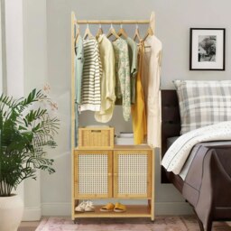 Rackhams Wooden Hall Tree Coat Stand With Shoe Rack Natural Brown - thumbnail 4