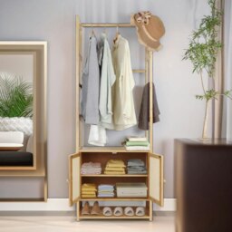 Rackhams Wooden Hall Tree Coat Stand With Shoe Rack Natural Brown - thumbnail 6