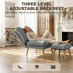 Rackhams Recliner with Footstool, Reclining Chair with Adjustable Back, Grey - thumbnail 4