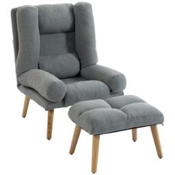 Rackhams Recliner with Footstool, Reclining Chair with Adjustable Back, Grey - thumbnail 2