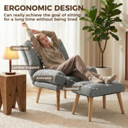 Rackhams Recliner with Footstool, Reclining Chair with Adjustable Back, Grey - thumbnail 5