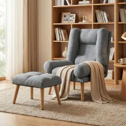 Rackhams Recliner with Footstool, Reclining Chair with Adjustable Back, Grey - thumbnail 1