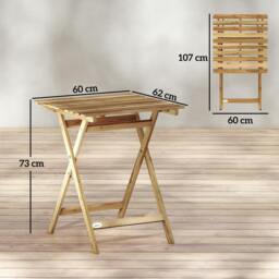 Rackhams Outdoor Coffee Table Foldable Wooden Garden Table Natural Wood - 1 - 62W x 60D x 73H cm - 60 - thumbnail 3