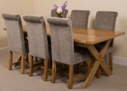 Rackhams Vermont Cross Leg Oak Extending Dining Table with Washington Fabric Chairs - 6 chairs - Grey - thumbnail 2