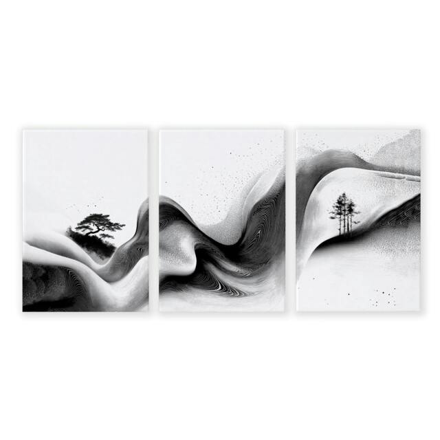 Rackhams Modern Wall Art Living Room - Set of 3 Asian Inspired Wall art Prints - 16 x 22 inches / 40.65 cm x 56 cm - Polyester Canvas 260 gsm - Canvas wrapped - image 1