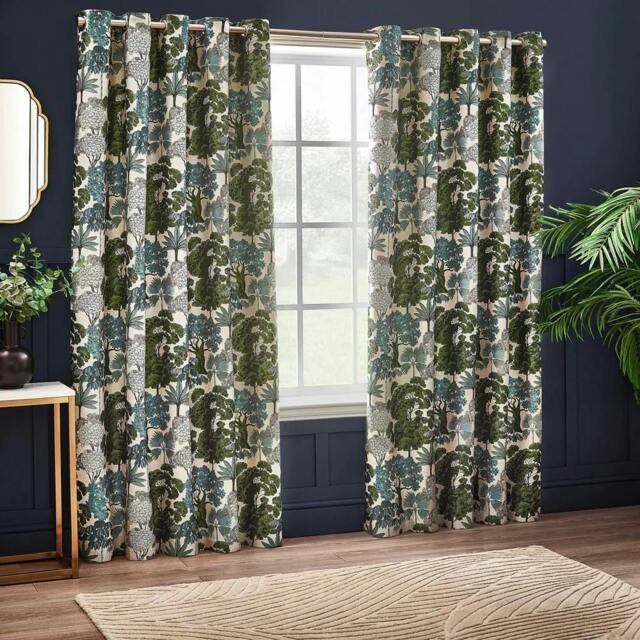 Rackhams Woodlands Jacquard Floral Eyelet Curtains - Green - 229cm x 137cm - Green - 100% Polyester - image 1