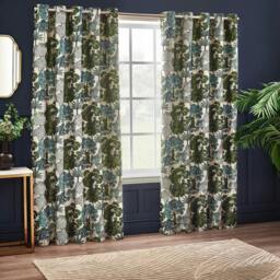 Rackhams Woodlands Jacquard Floral Eyelet Curtains - Green - 229cm x 137cm - Green - 100% Polyester - thumbnail 1