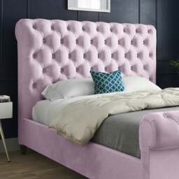 Rackhams Sienna Sleigh Upholstered Soft Velvet Bed Frame - Pink - Black - Small single - thumbnail 3