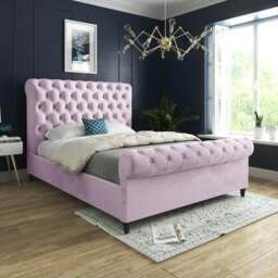 Rackhams Sienna Sleigh Upholstered Soft Velvet Bed Frame - Pink - Black - Small single - thumbnail 2
