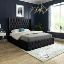 Rackhams Sienna Sleigh Upholstered Soft Velvet Bed Frame - Pink - Black - Small single - thumbnail 1